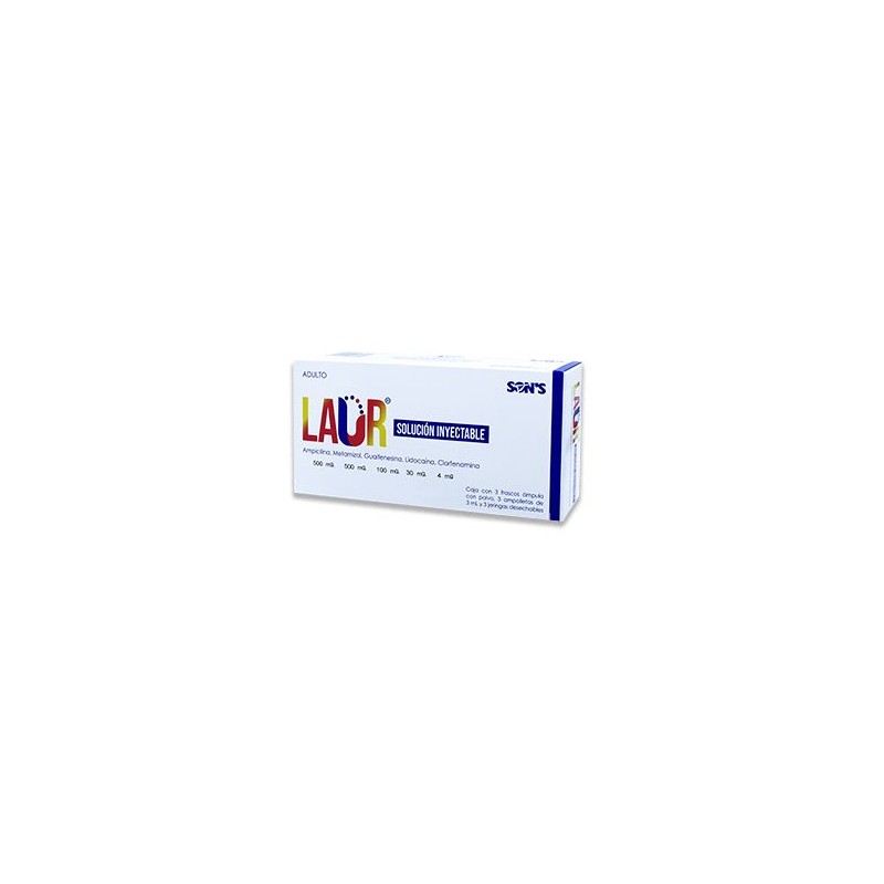 AMPICILINA/METAMIZOL/GUAIFENESINA/LIDOCAINA/CLORFENAMINA, 3 amp 3 jeringas, LAUR ADULTO