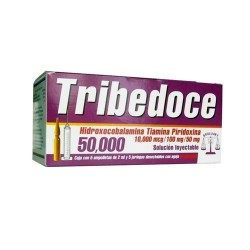 COMPLEJO B/HIDROXOCOBALAMINA/TIAMINA PIRIDOXINA 50,000 U, 5 amp, TRIBEDOCE 50000